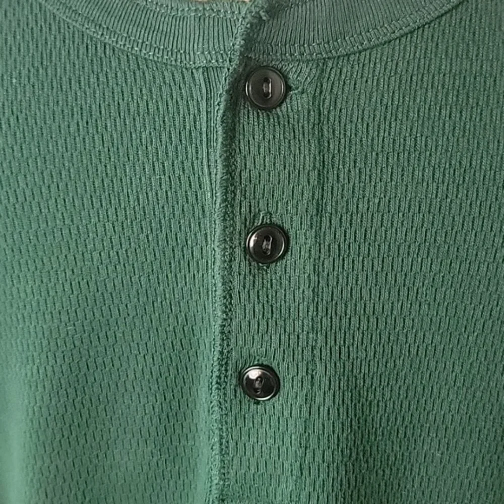 J.CREW Oarsman Hunter Green Three Button Thermal‎ Henley Preppy Casual Shirt M